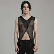 Asymmetrical Layered Fishnet Hoody Vest Unisex