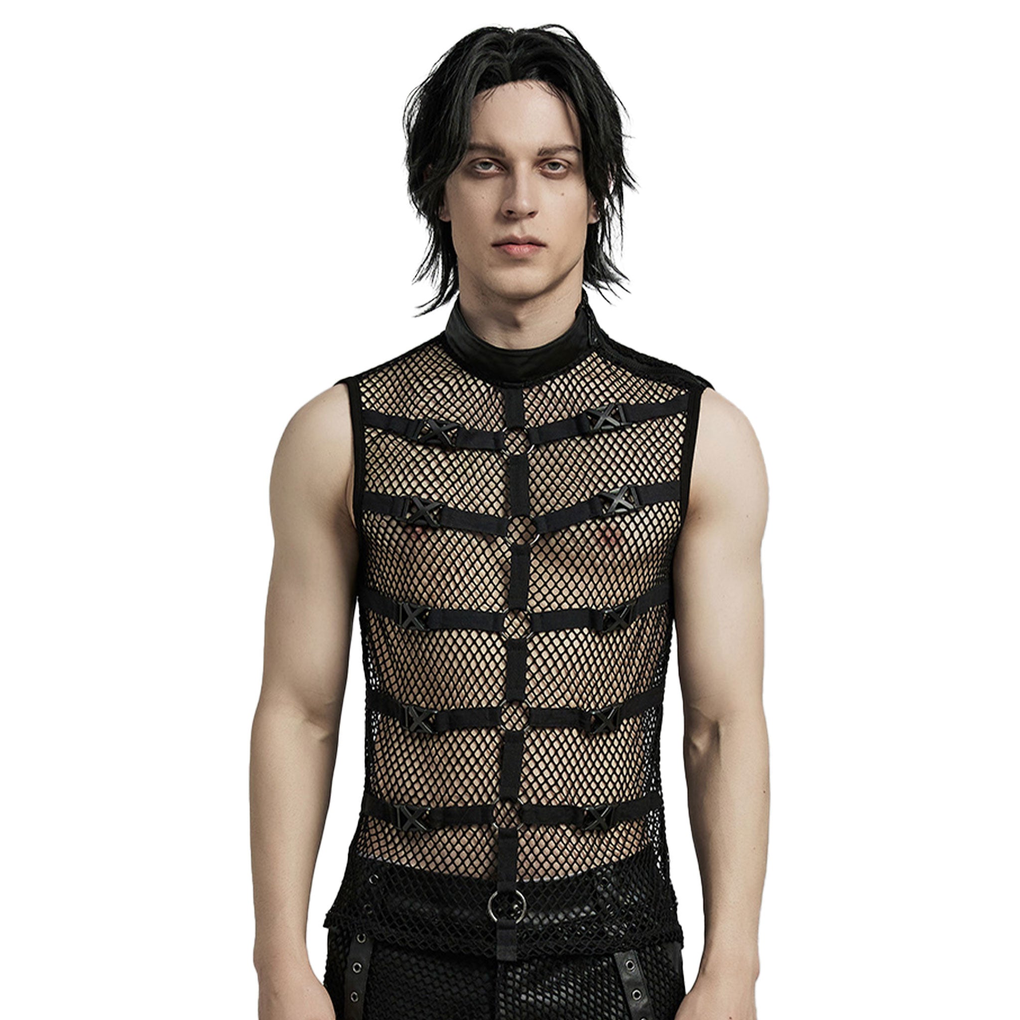 Caged Buckle Straps Sleeveless Mesh Top