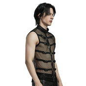 Caged Buckle Straps Sleeveless Mesh Top