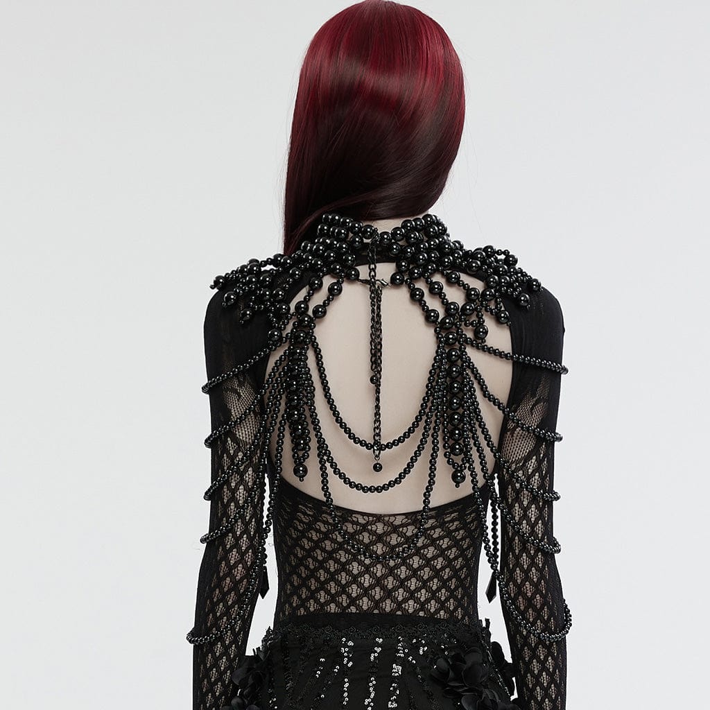 Gothic Skull Layered Beaded Top Black O/S