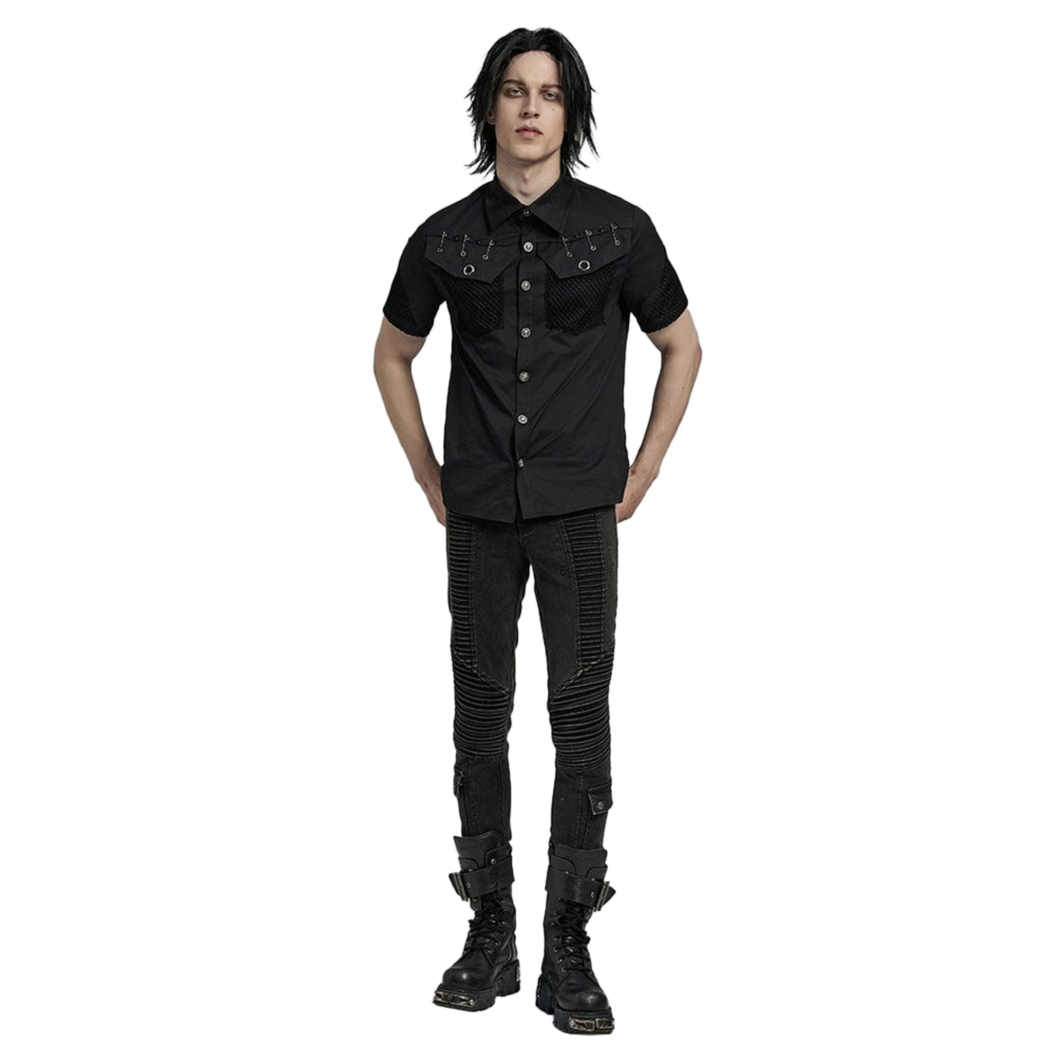 Safetypins Pockets Short Sleeve Button-Down Shirt