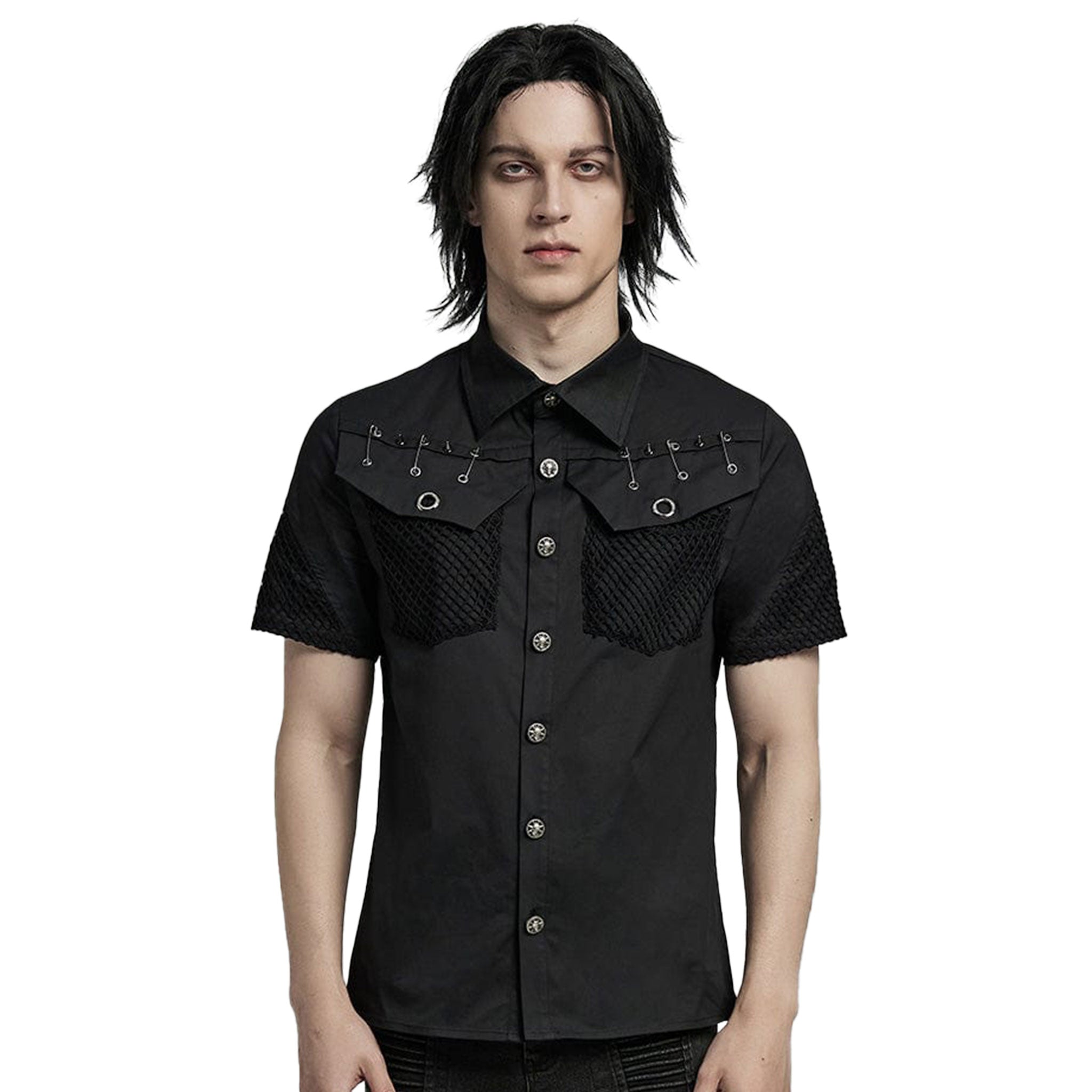 Safetypins Pockets Short Sleeve Button-Down Shirt