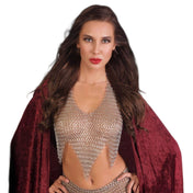 Aluminum metallic chain chainmail apparel top intimate lingerie top halter-top crop-top halter-neck bra apron open-back triangle-top three-points triple-point adjustable closure back hook bold fierce sexy edgy fetish fashion alt-fashion alternative punk goth gothic party-girl rave raver-babe festival bondage bdsm bdsm-fashion kink kinky kinkwear roleplay role-play gorean kajira belly-dancer costume cosplay halloween warrior-woman warrior amazon female femme feminine womens silver