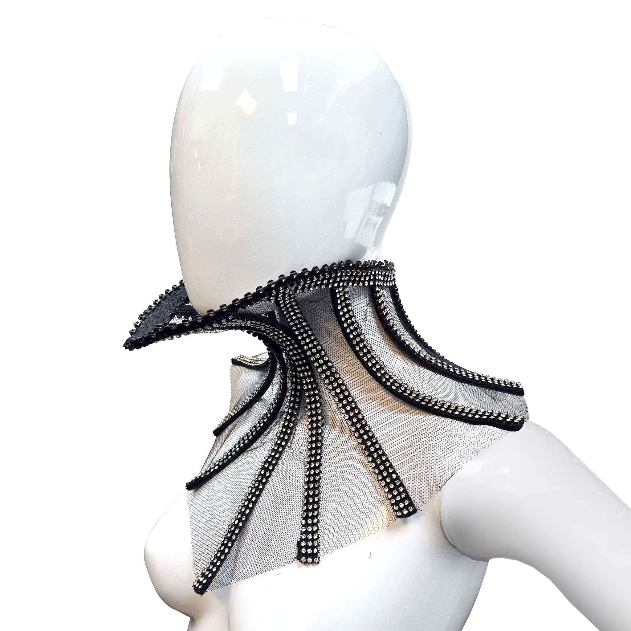 Rhinestones rhinestone polyamide mesh collar choker posture-collar chin-support chin support waterfall sparkling flexible back-zip zipper detailed zipper fetish-fashion alt-fashion accessories black