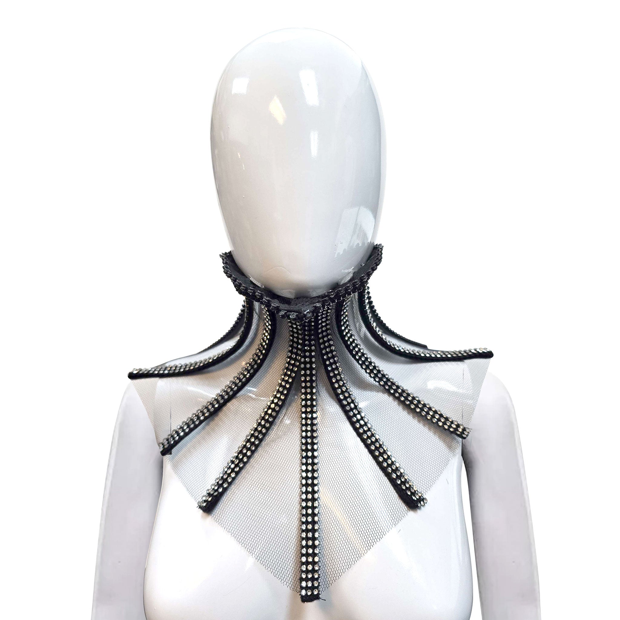 Rhinestones rhinestone polyamide mesh collar choker posture-collar chin-support chin support waterfall sparkling flexible back-zip zipper detailed zipper fetish-fashion alt-fashion accessories black
