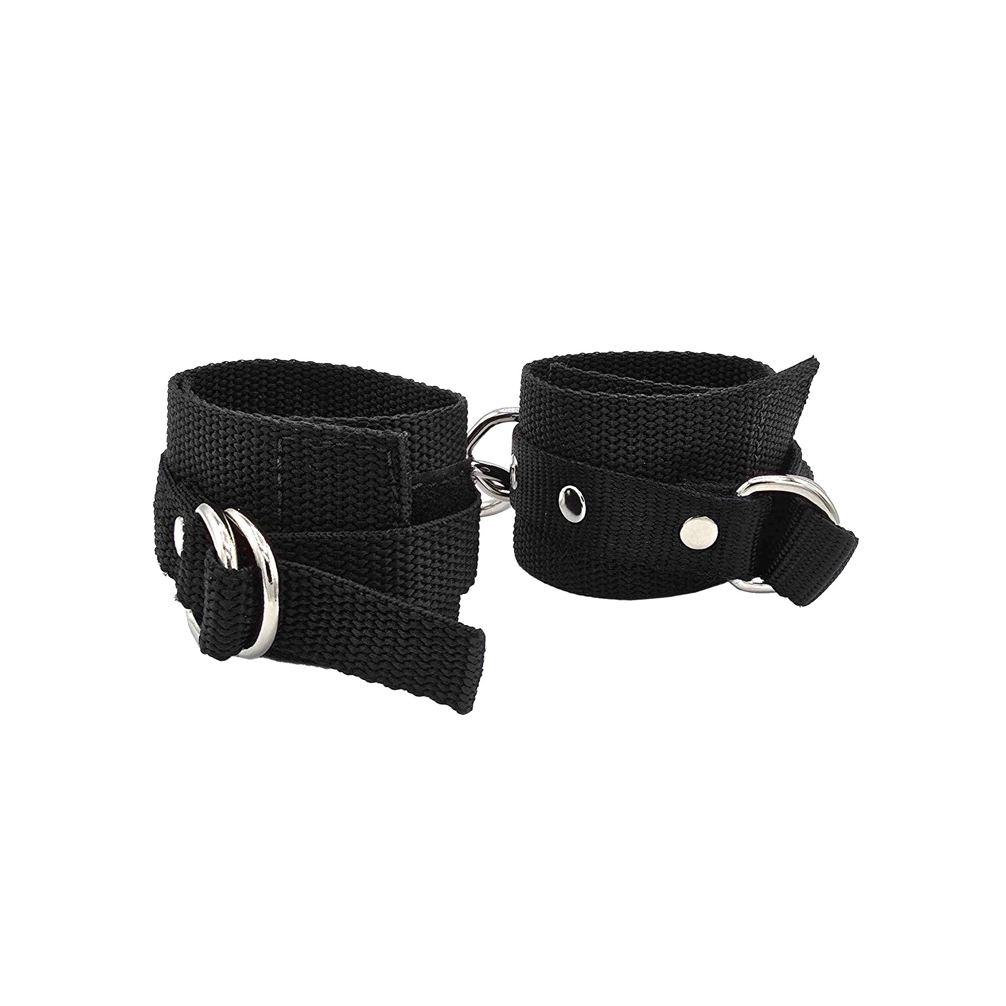 Nylon nylon-webbing O-ring D-ring triangle-ring Vecro restraints wrist-restraints wrist-cuffs comfortable adjustable lightweight versatile durable bdsm bondage bdsm-gear fetish fashion alt-fashion kink kinky kinky-play adult-toys black chrome