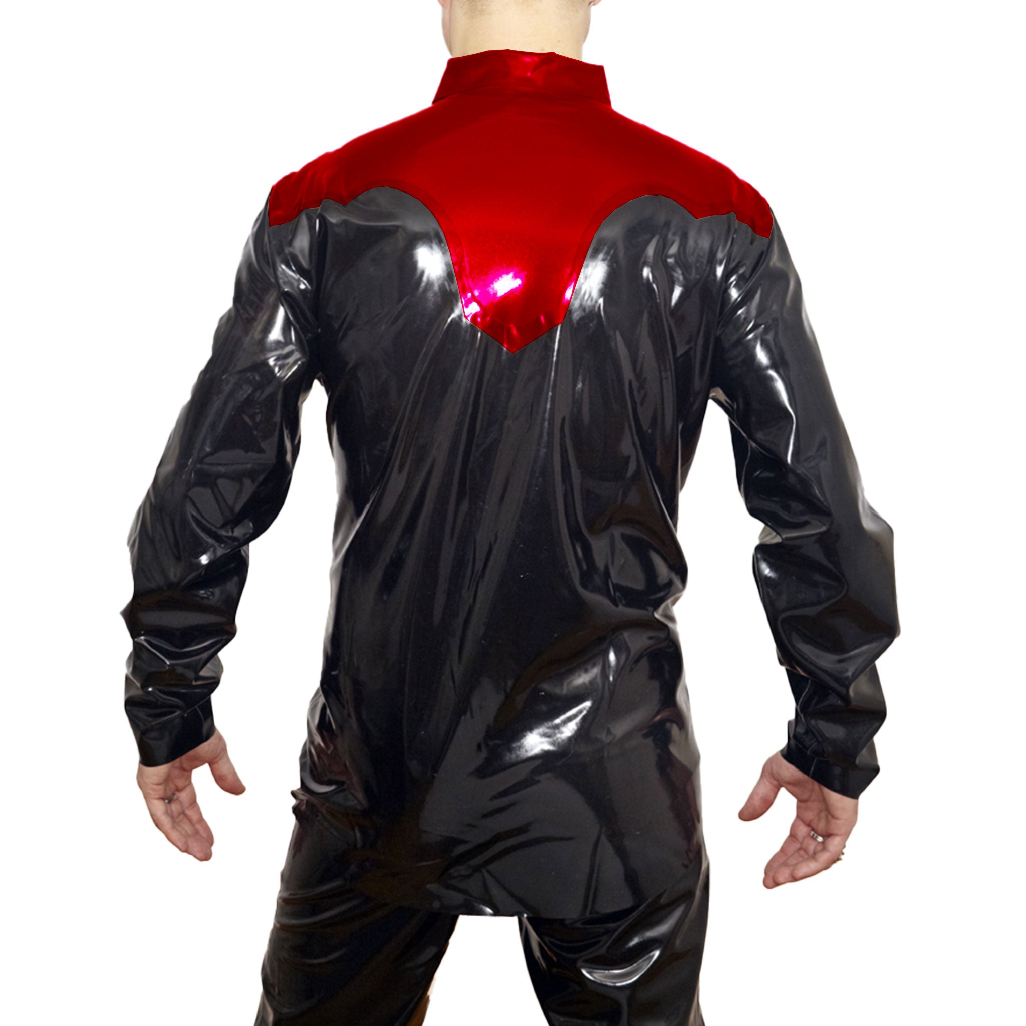 western style latex shirt, long sleeve latex top, snap button latex shirt, natural latex sheeting western shirt, Fetish Factory latex fashion