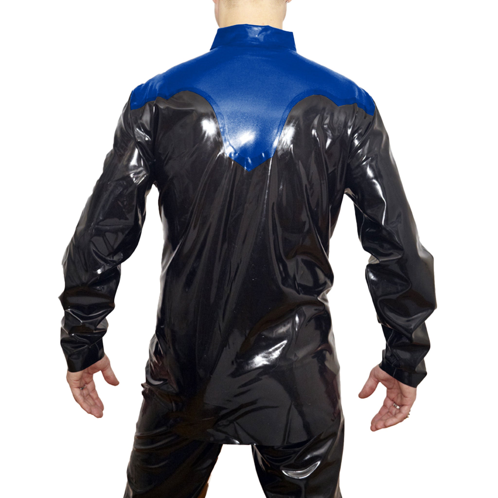 western style latex shirt, long sleeve latex top, snap button latex shirt, natural latex sheeting western shirt, Fetish Factory latex fashion