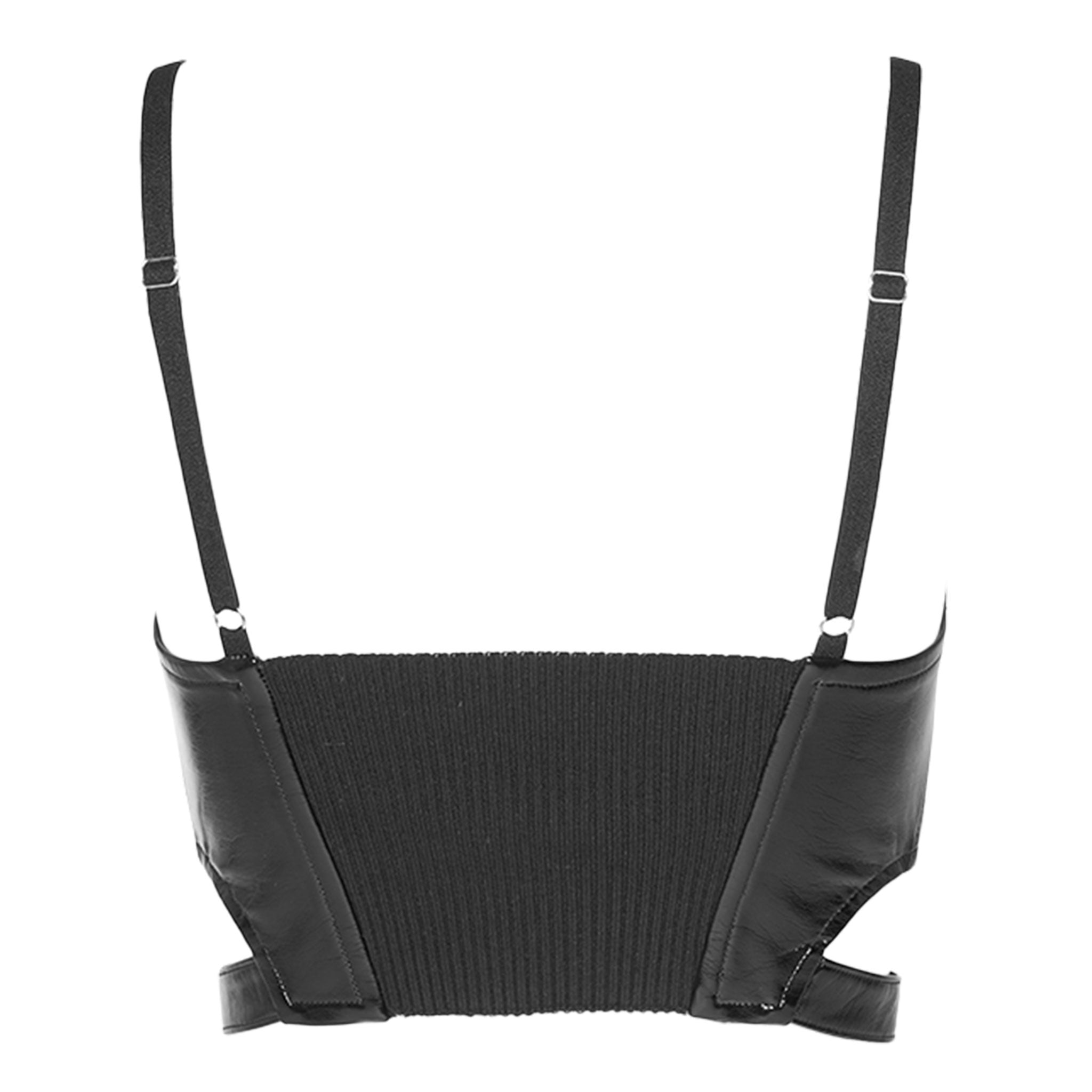 Polyurethane viscose polyester elastane cotton Spandex wetlook wetlook-fabric apparel tops bustier sleeveless elasticated-panel front-zip zipper spaghetti-straps cutout cut-out adjustable heart-zip comfortable stylish shiny glossy stylish fetish fashion alt-fashion rave ravewear raver-bae clubbing clubwear female femme feminine womens black