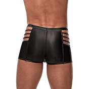 wetlook cage shorts, men's fetish pouch shorts, cutout pouch wetlook underwear, matte stretch spandex shorts, clubwear men's cutout shorts, sexy male fetish shorts
