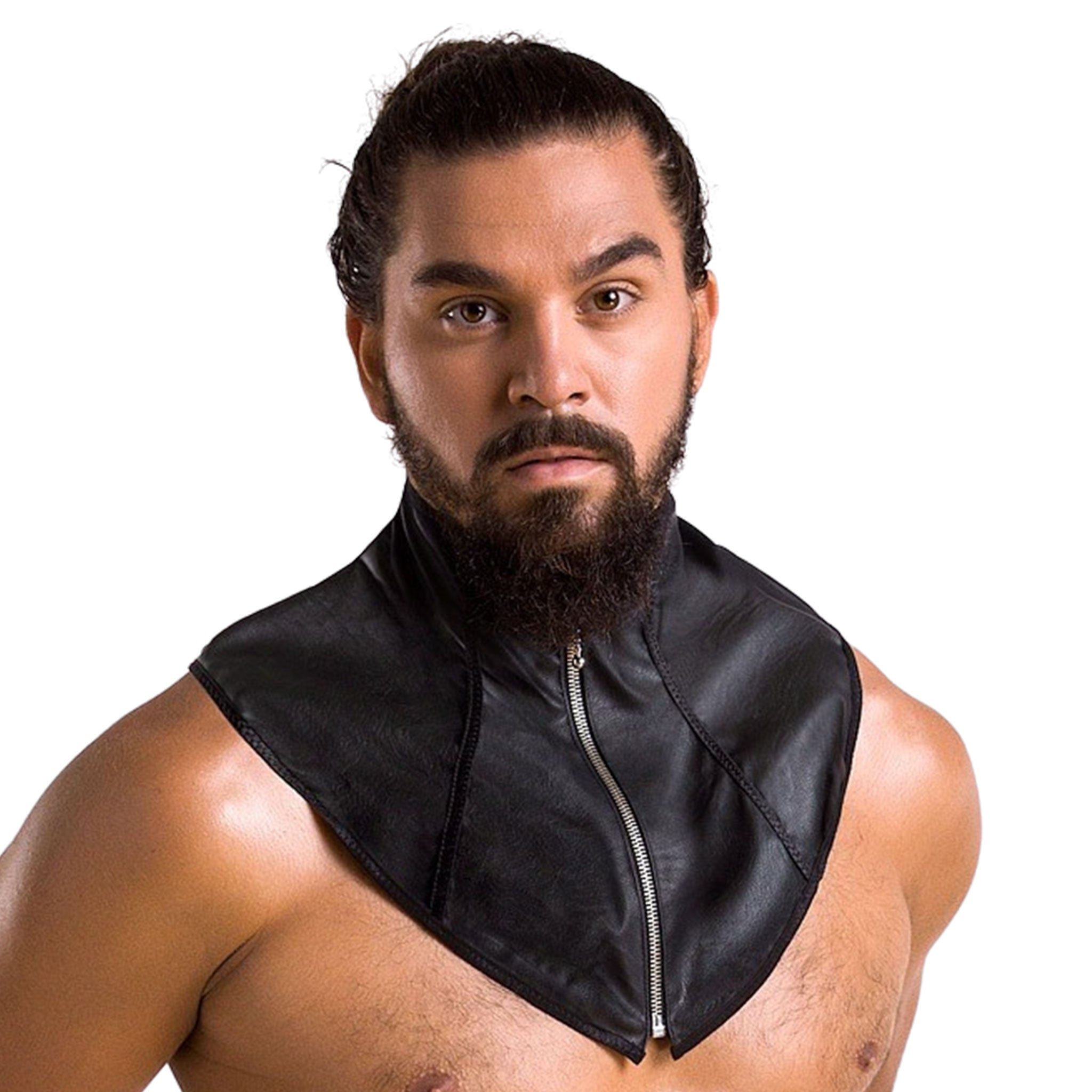 Polyurethane polyester wetlook leather eco-leather accessories collar mantle capelet high-collar front-zip zipper mysterious matte soft fetish fashion alt-fashion bdsm bondage kink kinky bdsm-gear costume cosplay halloween male masculine masc mens menswear black