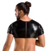 Wetlook polyester polyamide elastane mesh sheer transparent fishnet fish-net top shirt croptop crop-top insert fitted shiny relaxing stylish erotic exposing ventilated flexible comfortable sensual male masculine masc mens dudes guys black