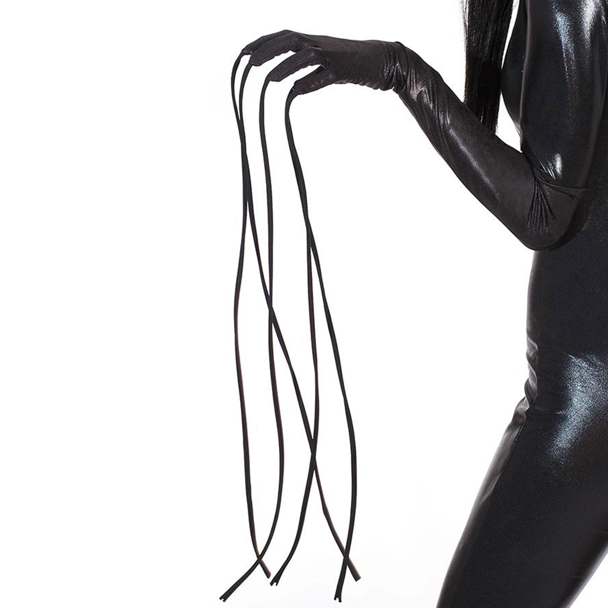 Wetlook nylon elastane gloves long opera-length impact impact-play flogger whip fingers attached dramatic sadism sadistic bdsm bdsm-gear fetish fetish-fashion kink kinky kinky-play intimates lingerie accessories black