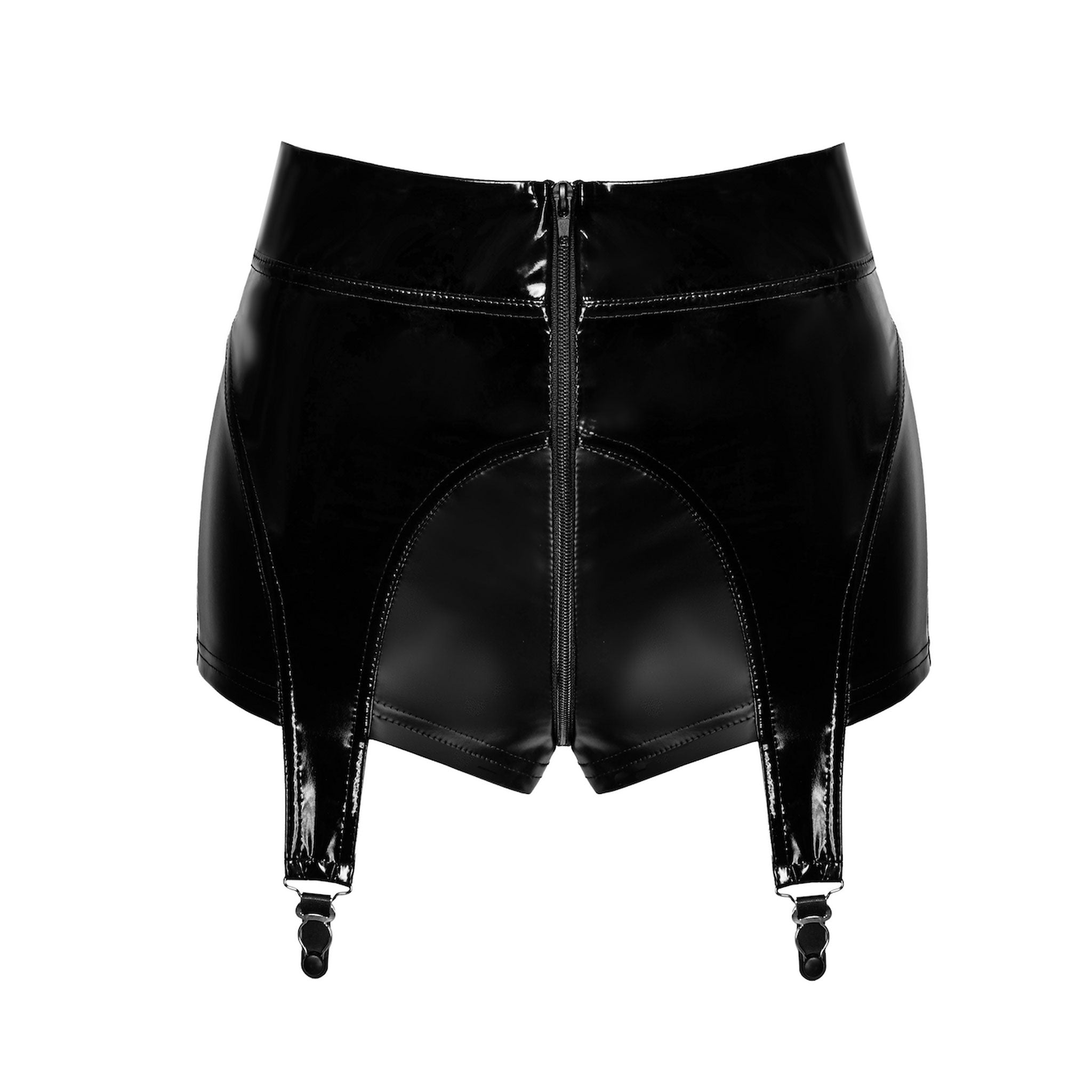 Wetlook power-wetlook shorts hi-waist high-waist high waist waisted garter clips 2way 2-way two-way crotch zipper female femme feminine women shiny stretchy tantalizing commanding seductive noir black