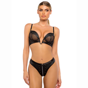 wetlook mesh bra panty set vegan leather lingerie v-wire plunge bra thong studded zip detail black fetish set balconette underwire bra sexy edgy lingerie