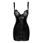 Polyamide elastane elastic polyester power-wetlook wetlook polymer-coating stretchy dress mini minidress mini-dress lace chest cups sleeveless front-zip zipper 2way 2-way two-way risque female feminine femme women sexy black
