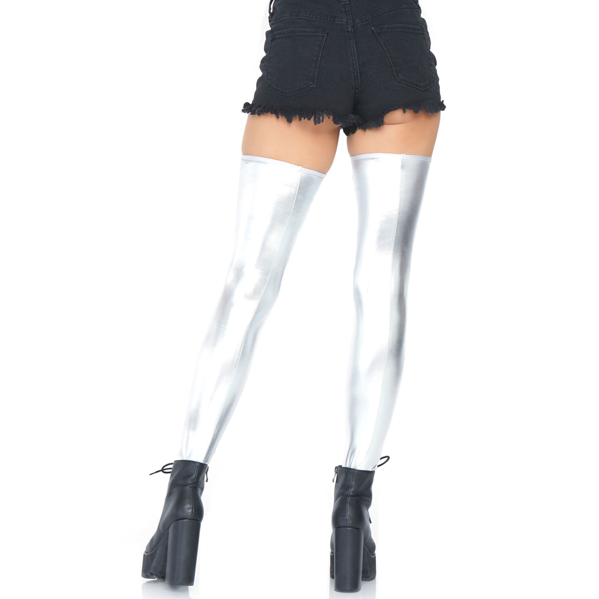 Wetlook hosiery stockings panty-hose pantyhose thigh high thigh-high intimates silver