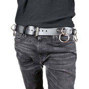 Leather genuine-leather accessories belt wide-belt O-ring pentagon-ring riveted adjustable buckle industrial jangling fetish fashion alt-fashion alternative punk rock rockstar goth gothic cyber emo bondage bdsm-fashion costume cosplay halloween gifts unisex black