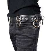 Leather genuine-leather accessories belt wide-belt O-ring pentagon-ring riveted adjustable buckle industrial jangling fetish fashion alt-fashion alternative punk rock rockstar goth gothic cyber emo bondage bdsm-fashion costume cosplay halloween gifts unisex black