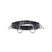 blue leather bondage belt wide with 1.5 inch metal rings loops fetish gothic punk waist accessory
