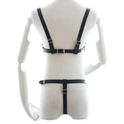 PVC vegan-leather apparel harness body-harness teddy O-ring anchor adjustable buckle strappy curve-hugging comfortable stylish fetish fashion alt-fashion dominatrix domina bondage bdsm bdsm-gear domination sub submission kink kinky kinkwear costume cosplay halloween female femme feminine womens black