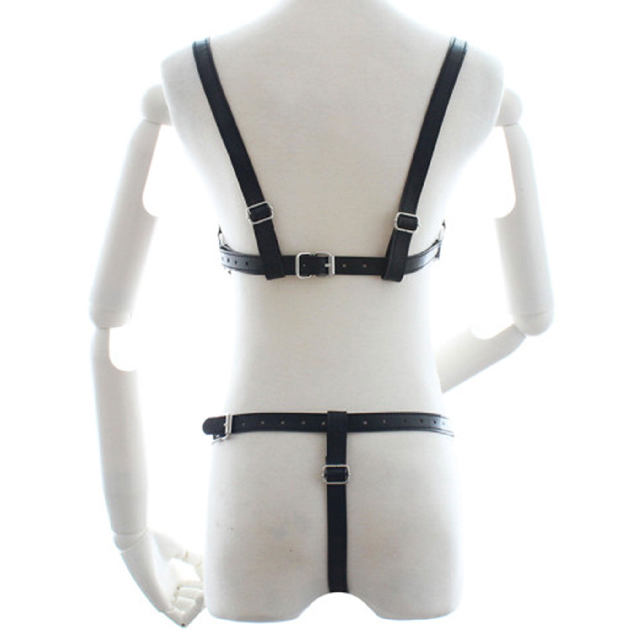 PVC vegan-leather apparel harness body-harness teddy O-ring anchor adjustable buckle strappy curve-hugging comfortable stylish fetish fashion alt-fashion dominatrix domina bondage bdsm bdsm-gear domination sub submission kink kinky kinkwear costume cosplay halloween female femme feminine womens black