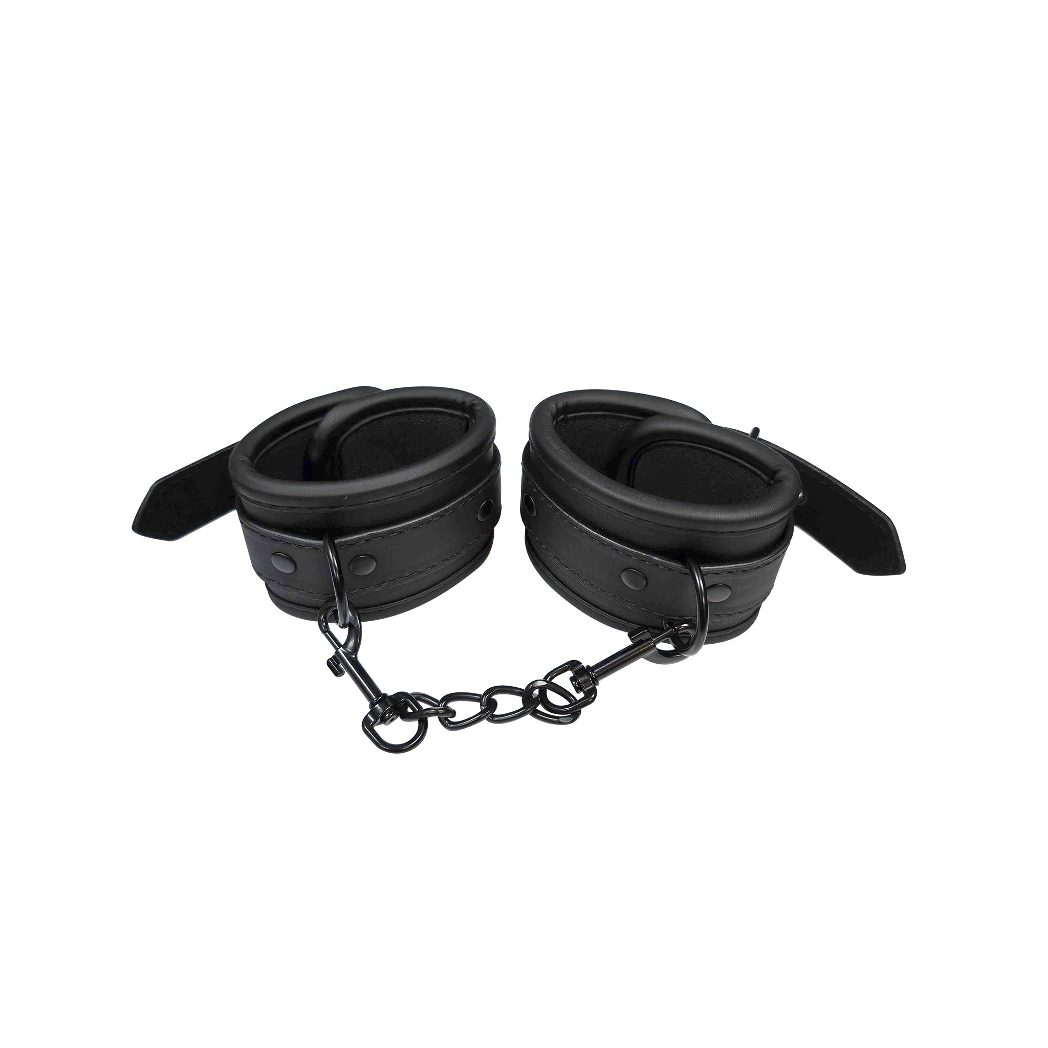 Neoprene padded accessories restraints cuffs wrist wrist-cuffs dual-layer D-ring chain connecting-chain removable spring-clip adjustable buckle soft durable tough fetish fashion alt-fashion bdsm bdsm-toys bdsm-gear bondage restraints kink kinky kinky-play unisex black