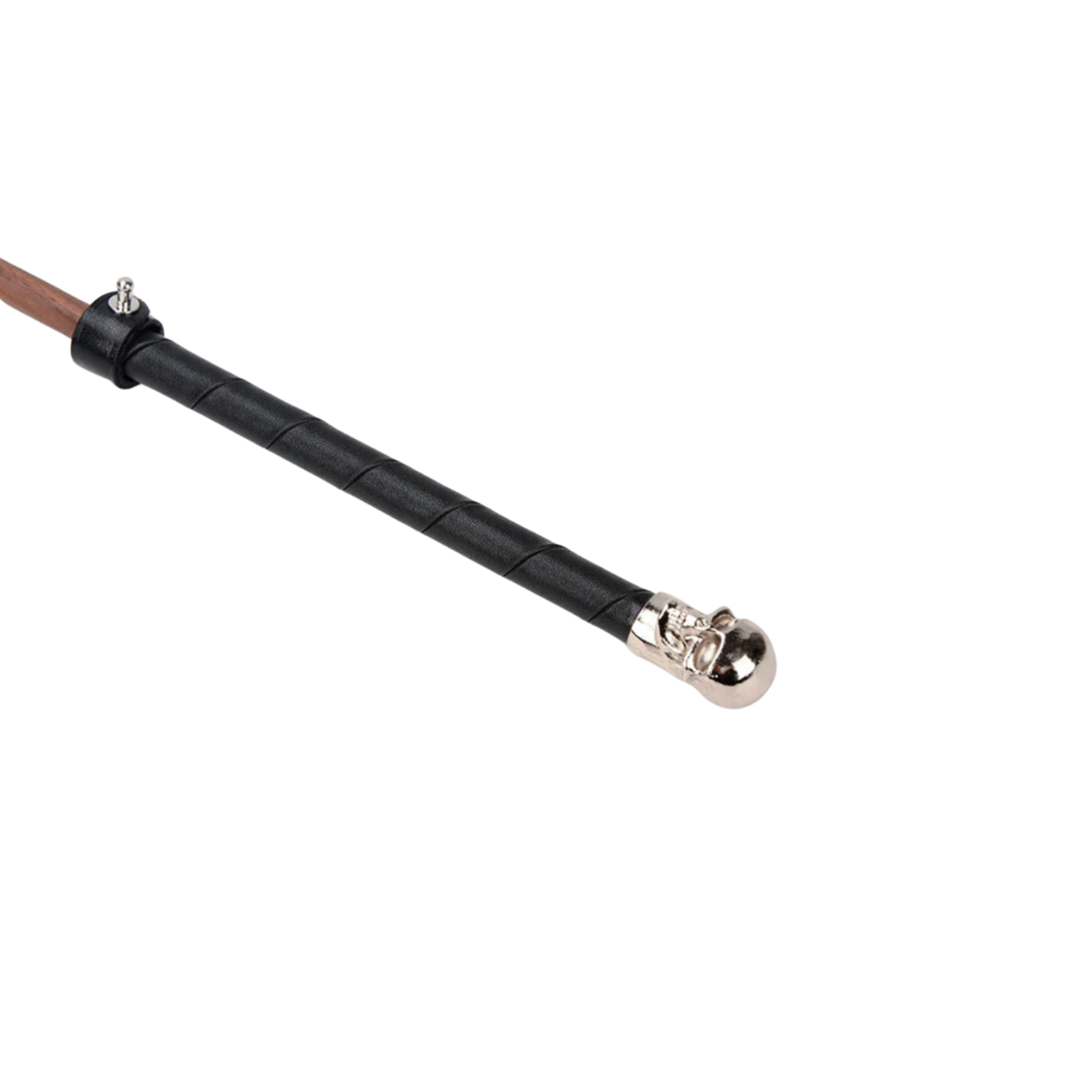 Skull handle riding crop, wood riding crop, gothic BDSM crop, impact play whip, vegan leather slapper.
