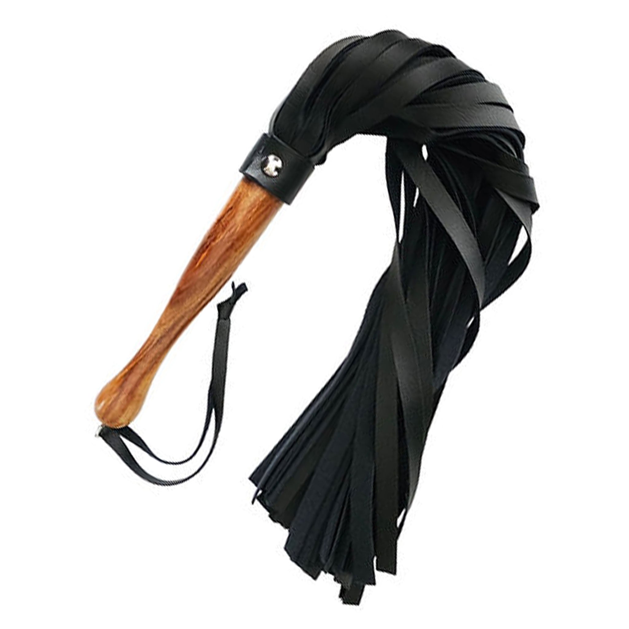 Leather faux-leather vegan-leather leather-falls accessories whip flogger wooden-handle soft fetish fashion alt-fashion fetishwear bondage bdsm bdsm-toys bdsm-gear bdsm-play kink kinky kinky-play impact impact-toys impact-play sensory-play sensory teasing spanking discipline punishment valentines be-mine gift unisex black