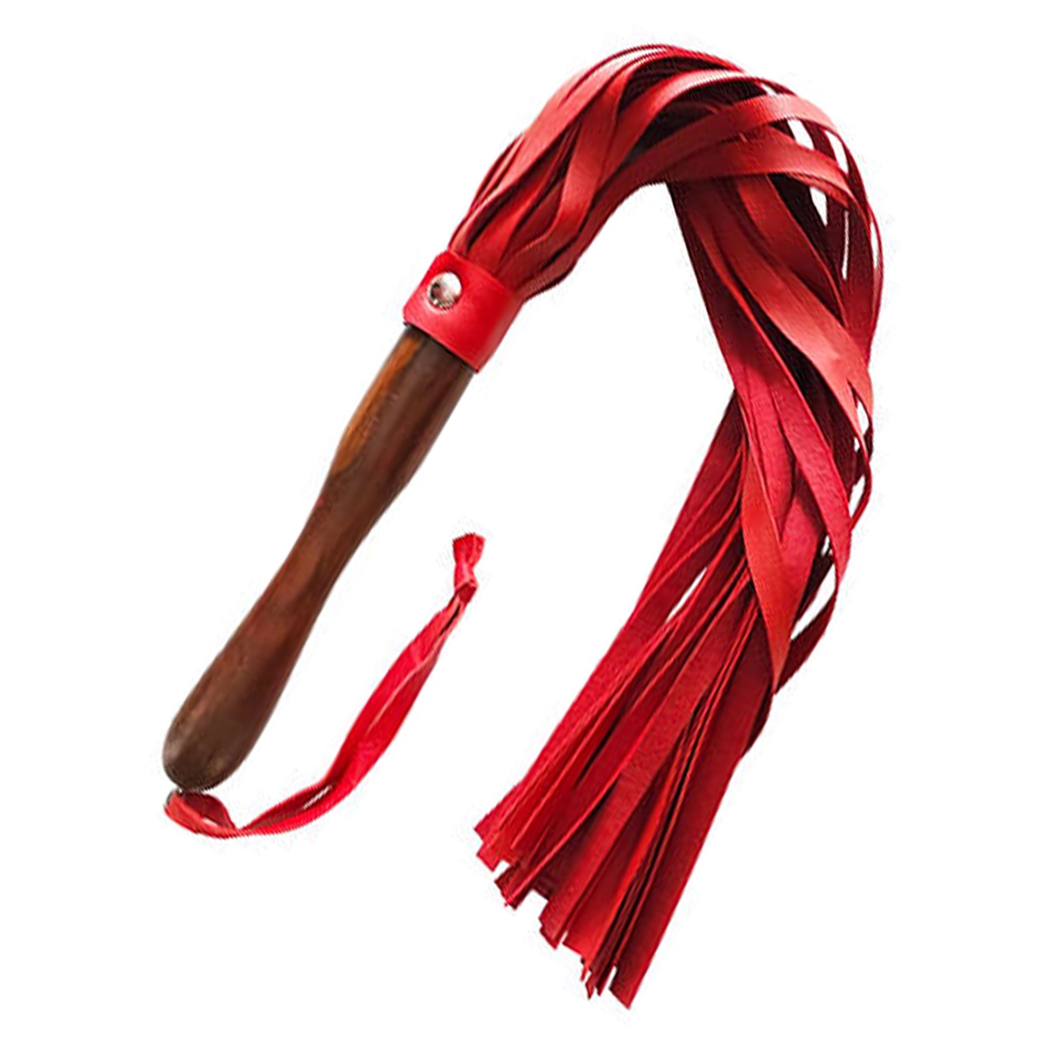 Leather faux-leather vegan-leather leather-falls accessories whip flogger wooden-handle soft fetish fashion alt-fashion fetishwear bondage bdsm bdsm-toys bdsm-gear bdsm-play kink kinky kinky-play impact impact-toys impact-play sensory-play sensory teasing spanking discipline punishment valentines be-mine gift unisex red