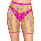 Nylon Spandex fishnet transparent seethru see-through see-thru apparel intimates bottoms shorts biker-shorts high-waist mid-thigh soft stretchy comfortable comfort-stretch breathable fashion alt-fashion punk rave rave-wear raver-babe unisex rainbow rainbow-ombre gay lgbtq pride 
