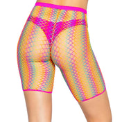 Nylon Spandex fishnet transparent seethru see-through see-thru apparel intimates bottoms shorts biker-shorts high-waist mid-thigh soft stretchy comfortable comfort-stretch breathable fashion alt-fashion punk rave rave-wear raver-babe unisex rainbow rainbow-ombre gay lgbtq pride 