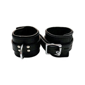 Leather thick-leather metallic-chain accessories restraints wrist wrist-cuffs metal-teeth vampire-teeth spike spikes spiked spiked-lining lockable locking dual-layer D-ring O-ring spring-clasp connecting-chain bondage bdsm sadism masochism sadist masochist kink kinky kinky-play sensory-play sensory adult-toys black