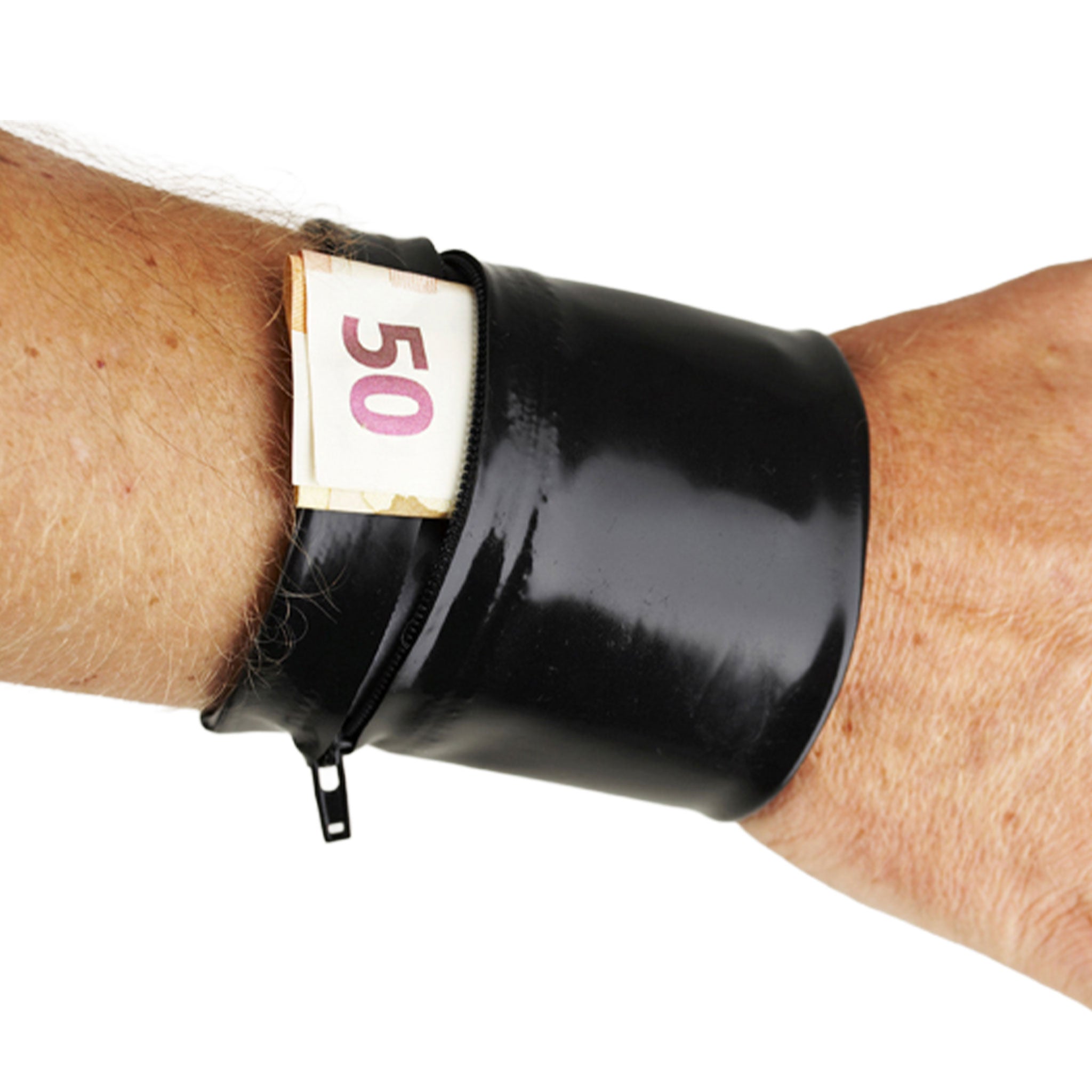 Latex rubber glued-seams accessories arm-gear wristband wrist-band wraparound-wallet money-keeper zipper hidden-zip wrist-wallet press-studs snap-button shiny glossy stretchy fetish fashion alt-fashion clubwear clubbing festivalwear ravewear raver-babe rave costume cosplay halloween unisex black