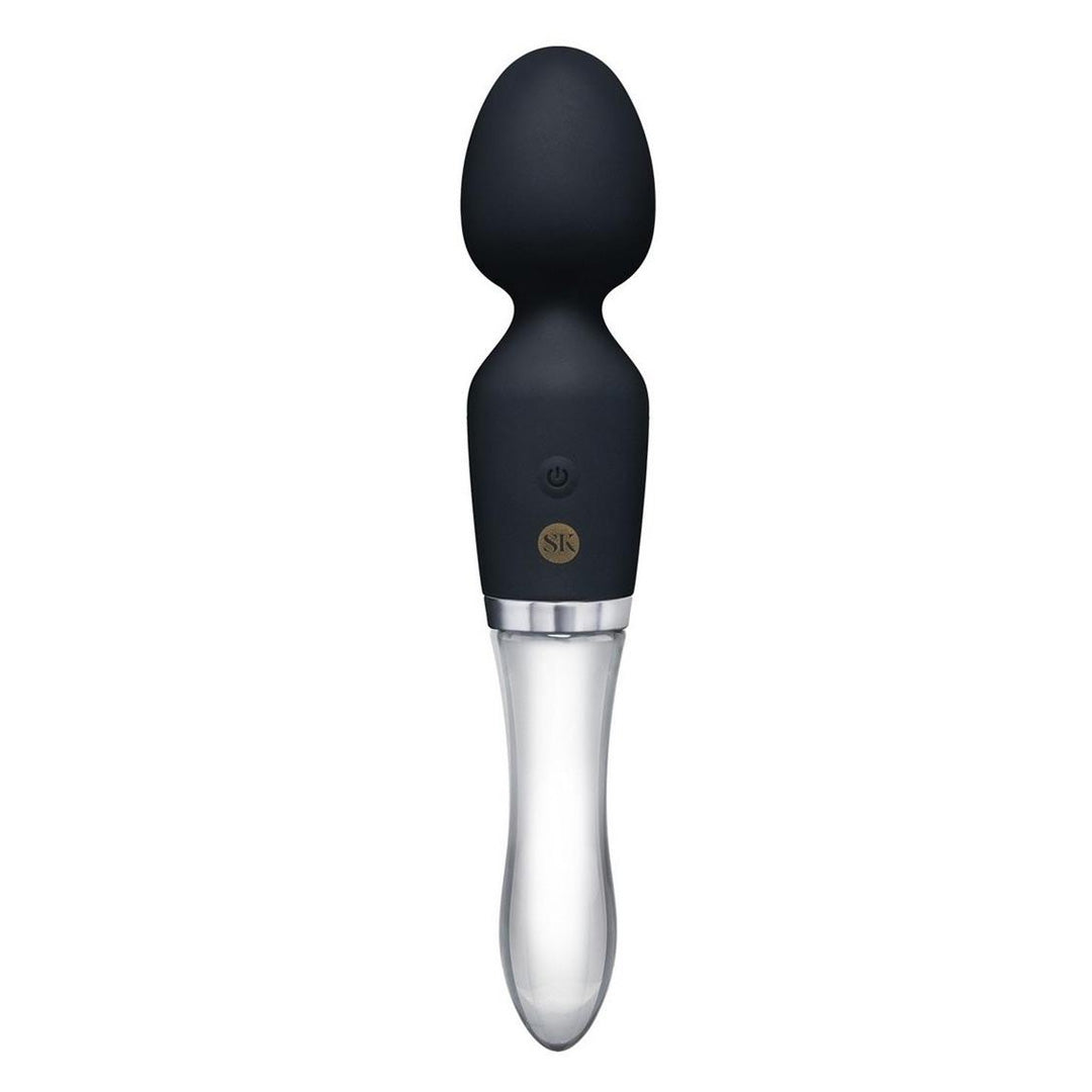 Satin Smooth Silicone Sleek Glass Dual ended Vibrating Wand- Black