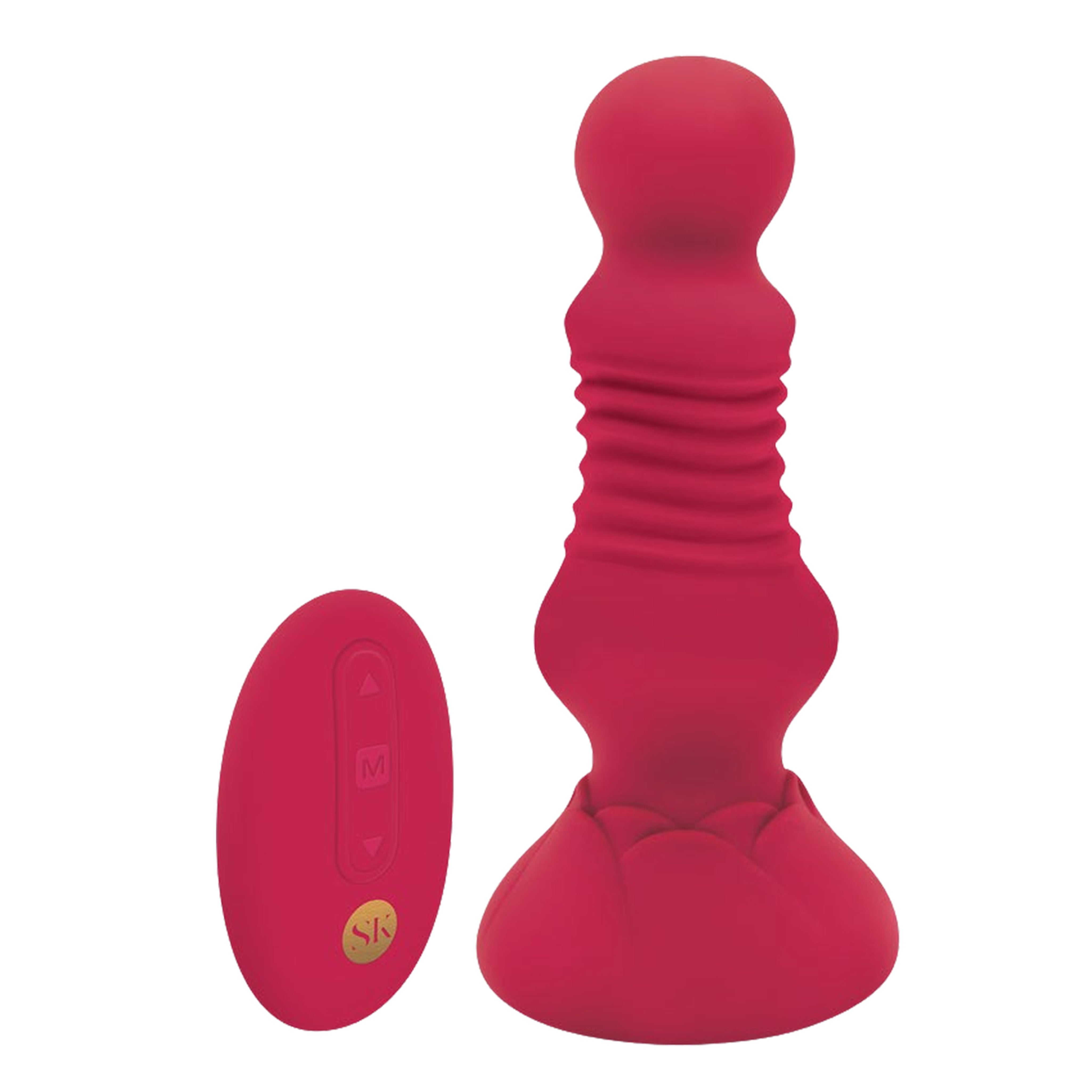 Thrusting Rosebud Butt Plug Rechargeable-Red