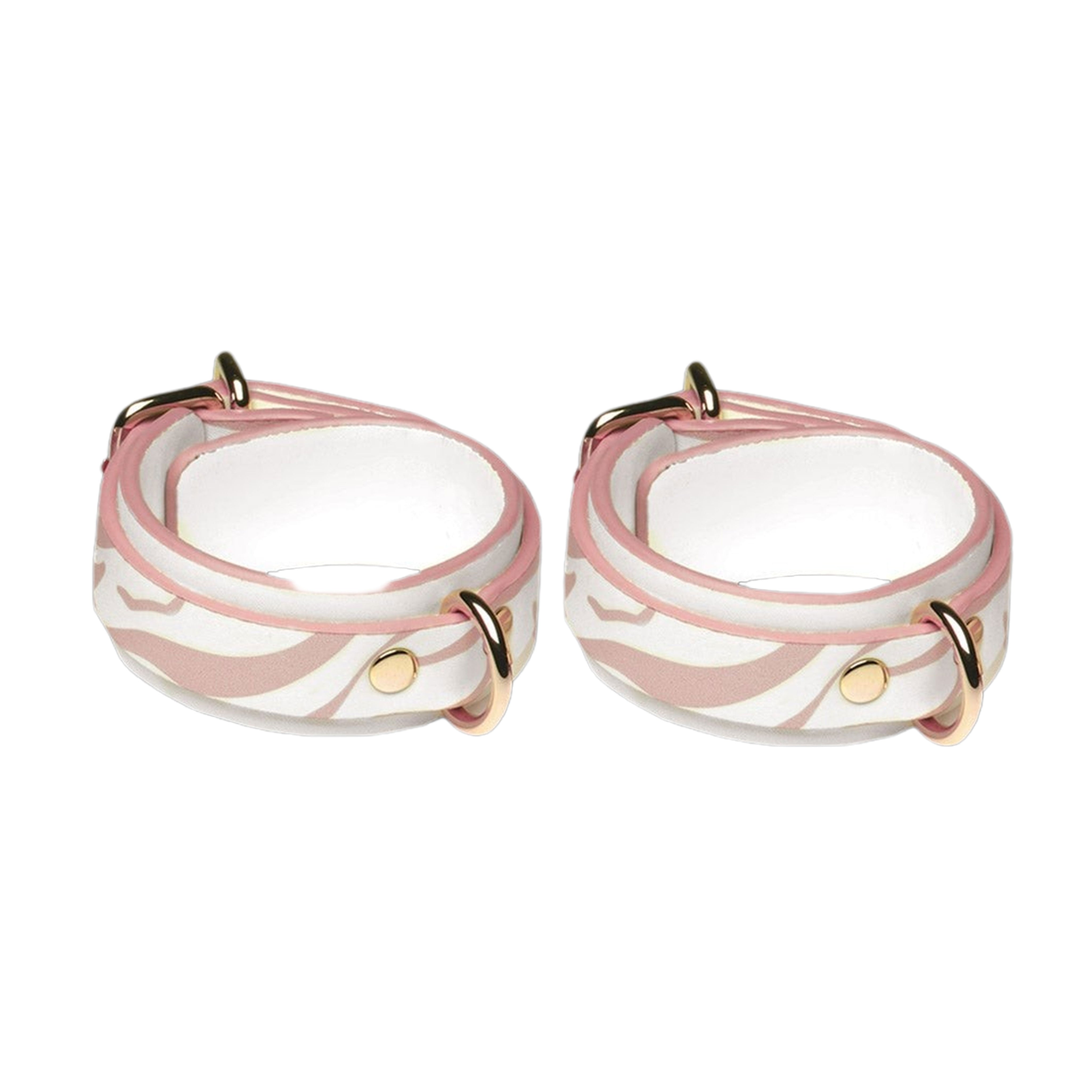 Master Series White & Pink Animal Print Ankle Cuffs Restraints with Connector