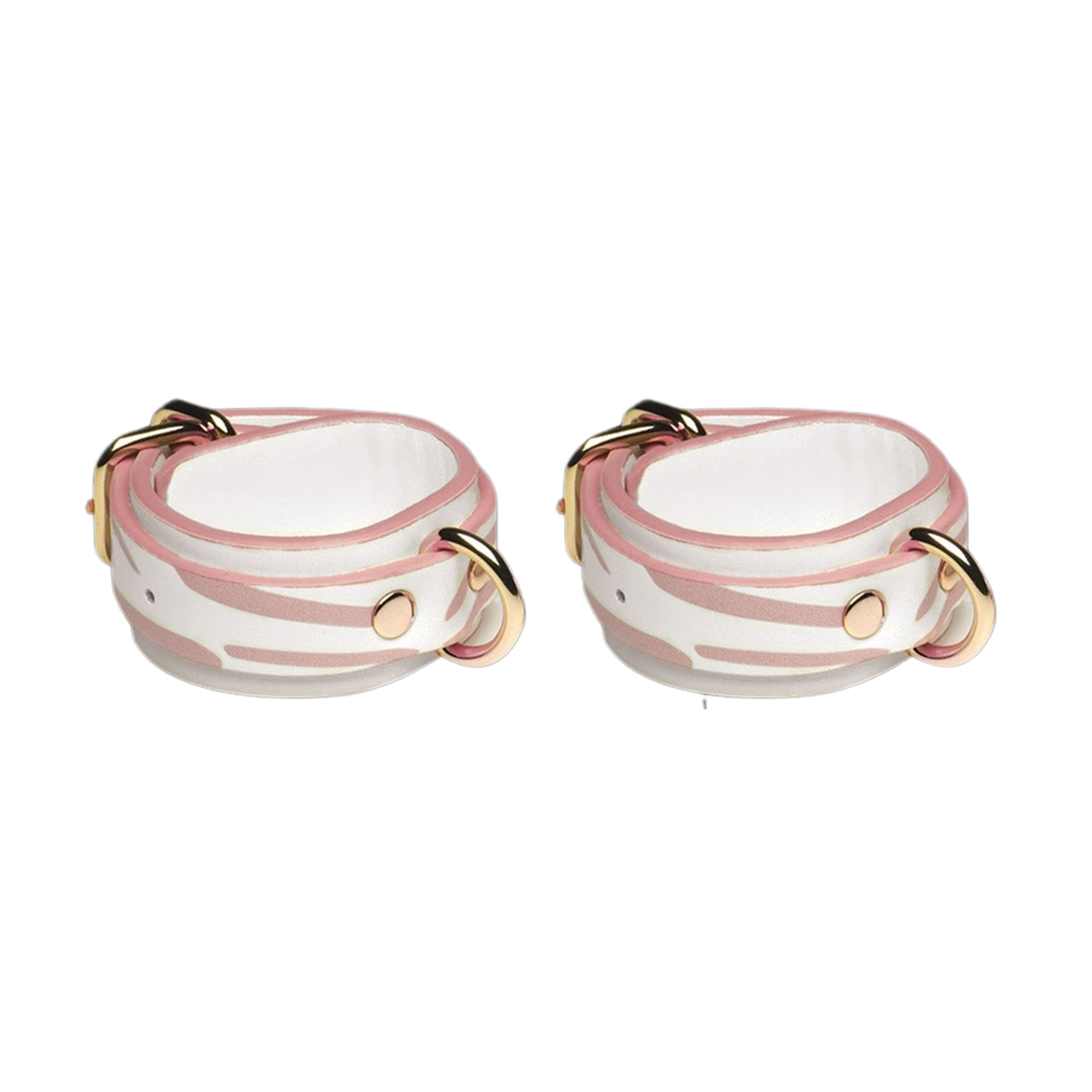 Master Series White & Pink Animal Print Wrist Cuffs Restraints with Connector