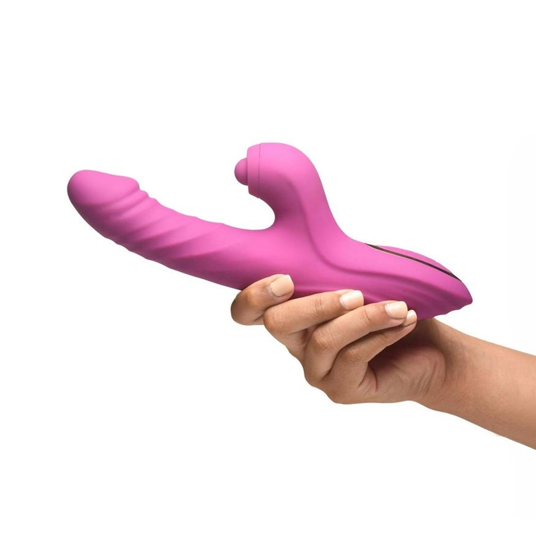 Silicone vibrator vibe thrusting vibrating pulsing pulsation pink hot-pink