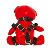 Stuffed plush animal bear gimp bdsm bondage leather vegan ABS plastic nickel-free kinky gift red black