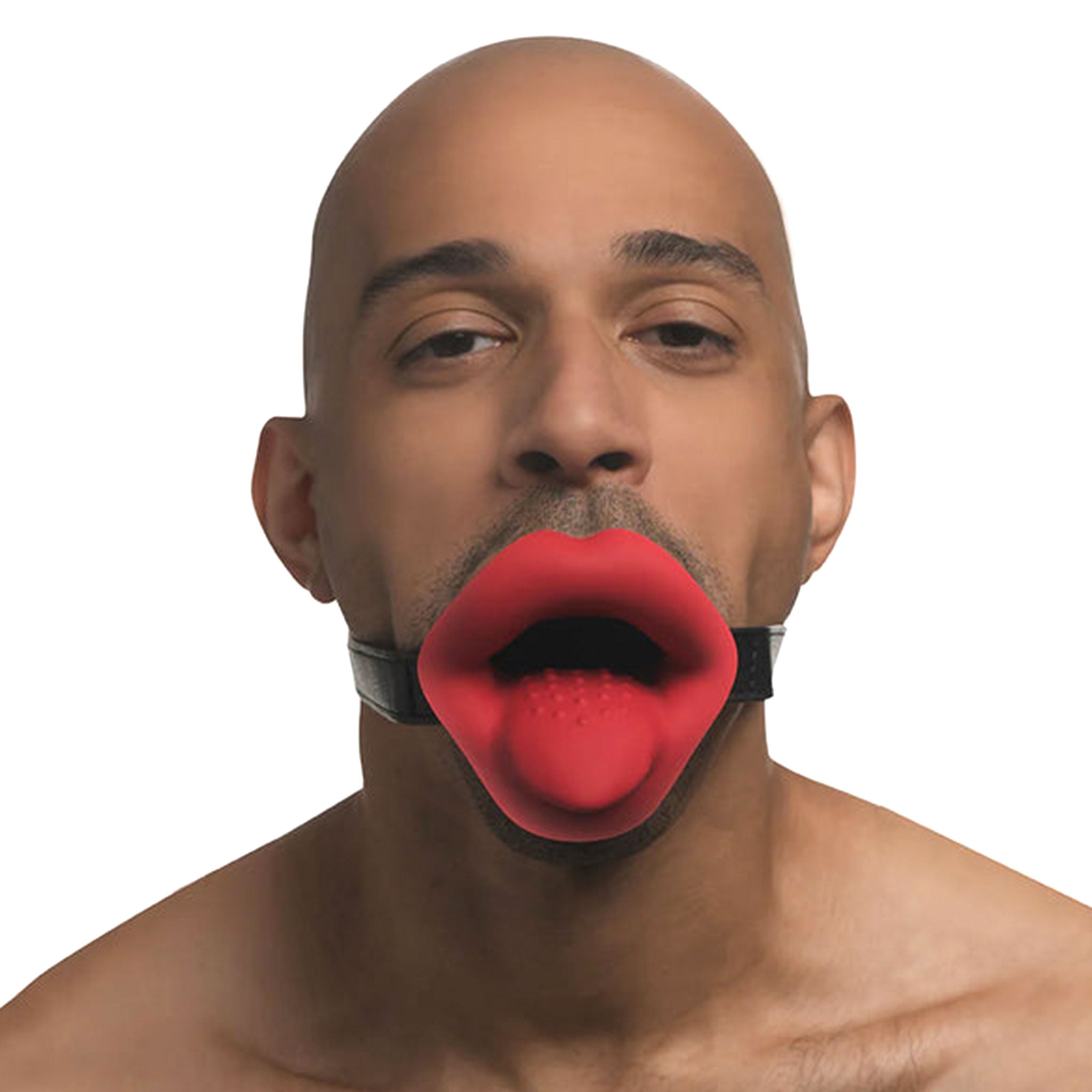 Silicone mouth gag vibrating tongue-out sissy bondage bdsm kinky valentines valentines-day vday v-day red