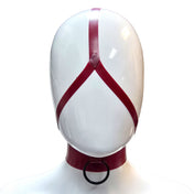 Latex rubber accessories latex-accessories headgear head-gear mask hood collar choker harness head-harness y-shape inverted O-ring back-closure snap-button press-stud versatile fetish fashion alt-fashion punk goth gothic cyber bondage bdsm bdsm-gear kink kinky kinkwear pet pet-play costume cosplay halloween succubus unisex red blood-red