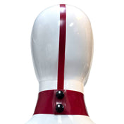 Latex rubber accessories latex-accessories headgear head-gear mask hood collar choker harness head-harness y-shape inverted O-ring back-closure snap-button press-stud versatile fetish fashion alt-fashion punk goth gothic cyber bondage bdsm bdsm-gear kink kinky kinkwear pet pet-play costume cosplay halloween succubus unisex red blood-red