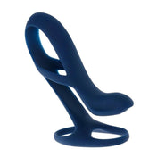Silicone ABS-plastic vibe vibrator vibrating vibration stim stimulation stimulator cock&ball cock-and-ball cnb girth size increase increasing extender extending sheath ventilated dual ball-ring curve upward-curve remote-control waterproof submersible usb-rechargeable flexible sensation stabilizing stretchy adult-toys couples blue dark-blue 