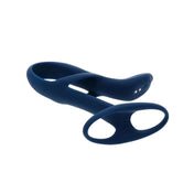 Silicone ABS-plastic vibe vibrator vibrating vibration stim stimulation stimulator cock&ball cock-and-ball cnb girth size increase increasing extender extending sheath ventilated dual ball-ring curve upward-curve remote-control waterproof submersible usb-rechargeable flexible sensation stabilizing stretchy adult-toys couples blue dark-blue 