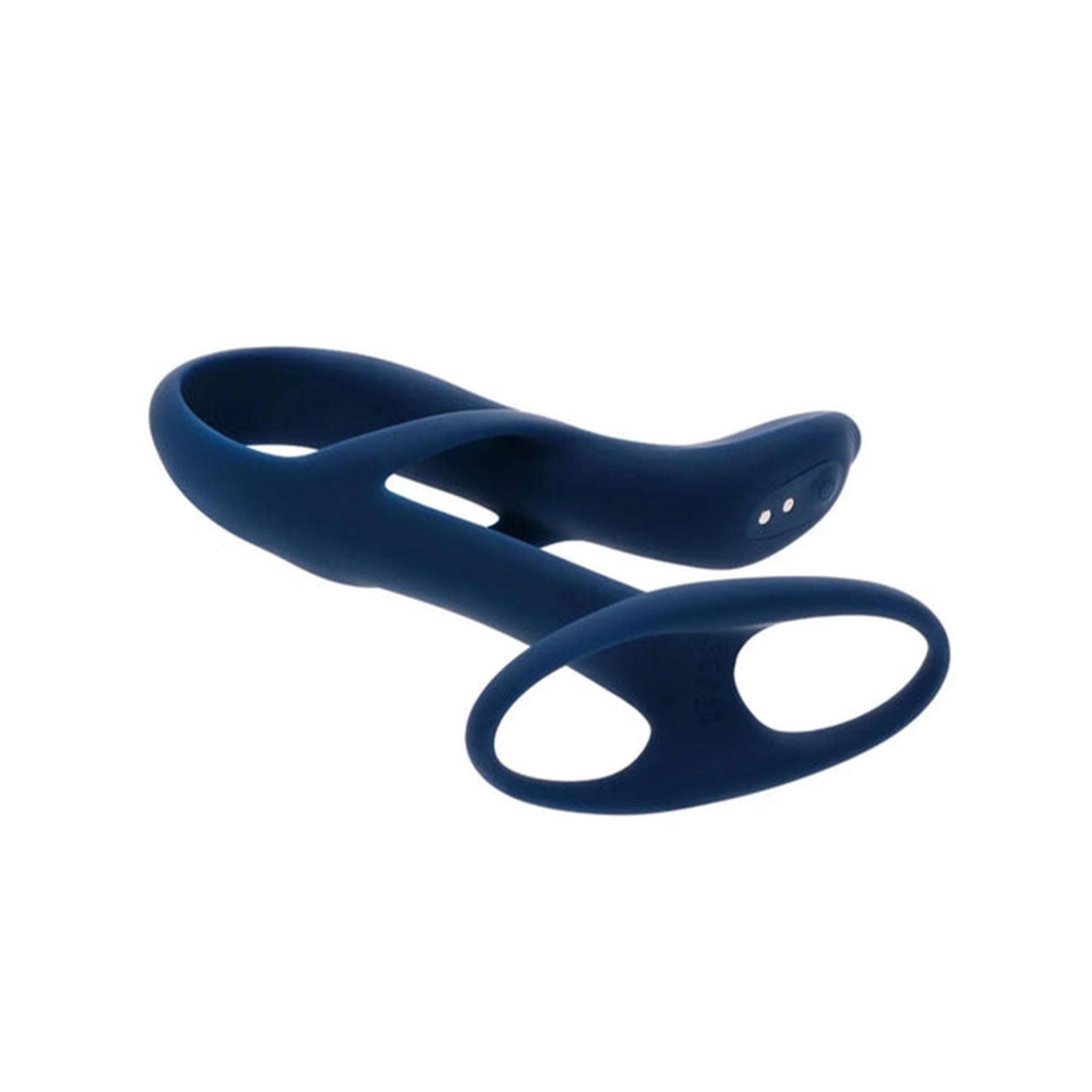 Silicone ABS-plastic vibe vibrator vibrating vibration stim stimulation stimulator cock&ball cock-and-ball cnb girth size increase increasing extender extending sheath ventilated dual ball-ring curve upward-curve remote-control waterproof submersible usb-rechargeable flexible sensation stabilizing stretchy adult-toys couples blue dark-blue 