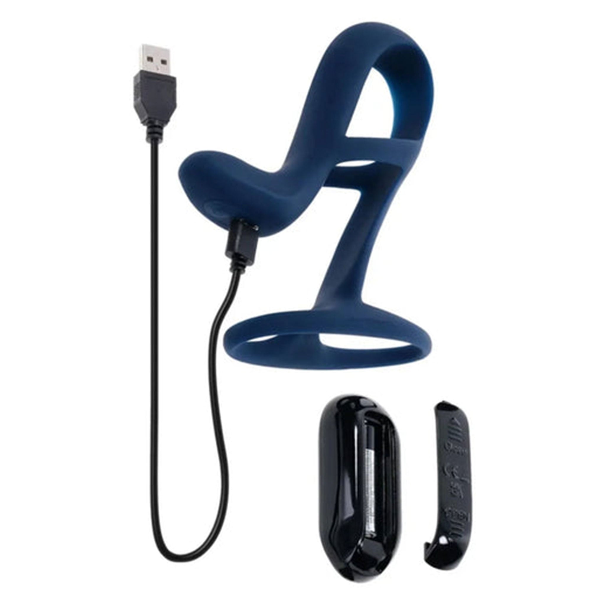 Silicone ABS-plastic vibe vibrator vibrating vibration stim stimulation stimulator cock&ball cock-and-ball cnb girth size increase increasing extender extending sheath ventilated dual ball-ring curve upward-curve remote-control waterproof submersible usb-rechargeable flexible sensation stabilizing stretchy adult-toys couples blue dark-blue 