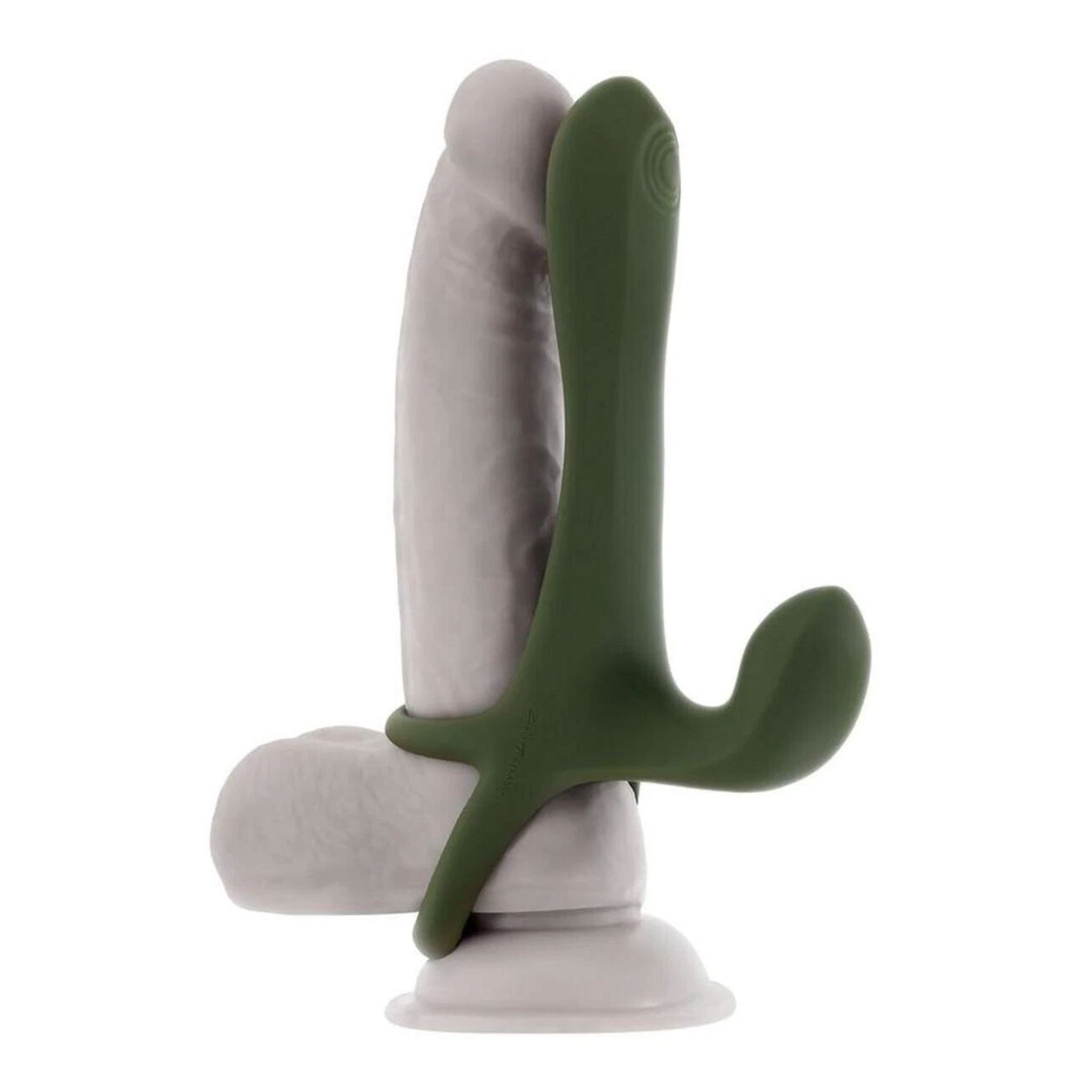 Silicone vibe vibrator vibration vibrating stim stimulation stimulator tapping tapping-head tapper increase size girth double-sided enlarger strapon strap-on strapless comfortable usb-rechargeable flexible stretchy c-ring cock-ring ball-ring cockring cock&ball cock-and-ball remote remote-control hands-free wearable unique kink kinky kinky-play adult-toys green