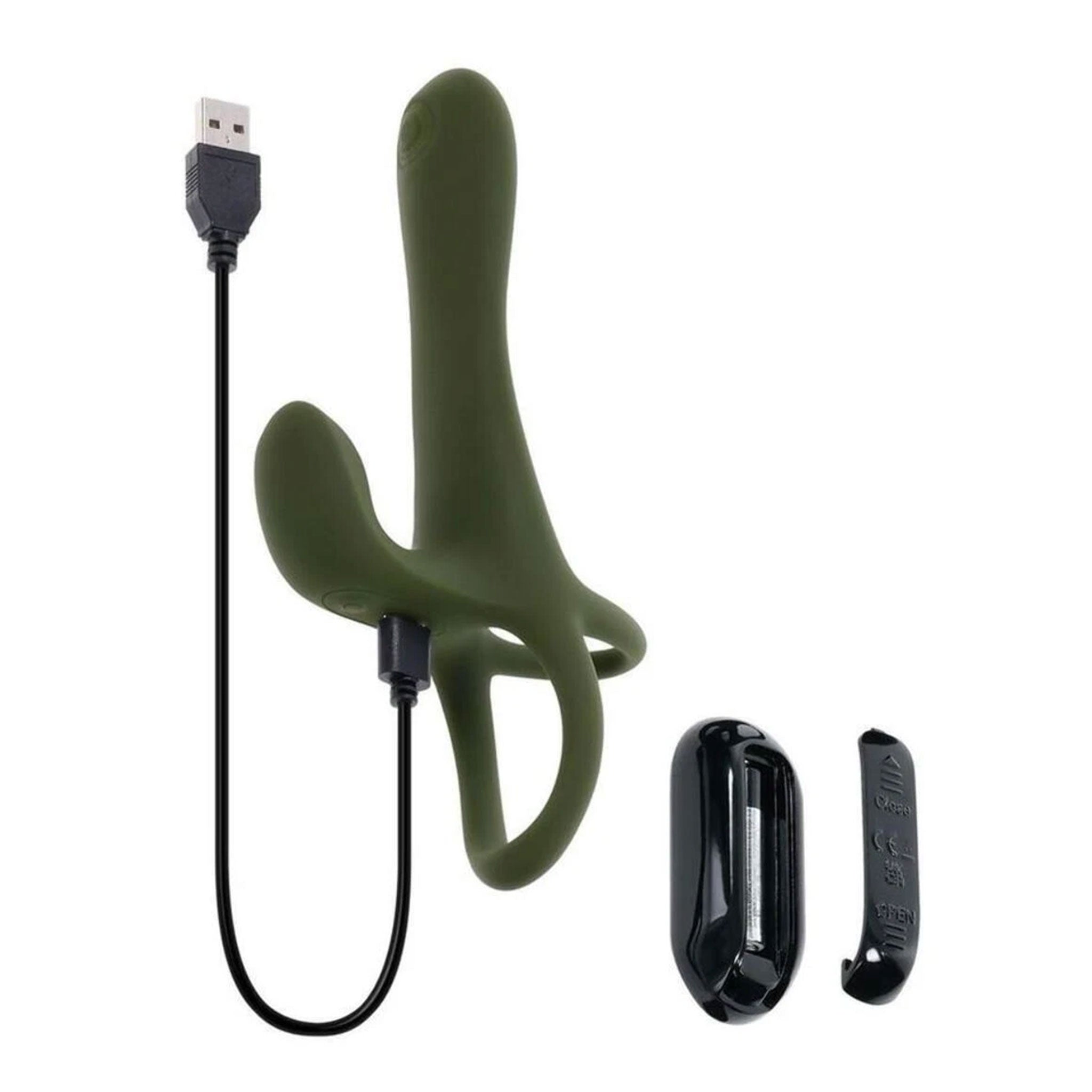 Silicone vibe vibrator vibration vibrating stim stimulation stimulator tapping tapping-head tapper increase size girth double-sided enlarger strapon strap-on strapless comfortable usb-rechargeable flexible stretchy c-ring cock-ring ball-ring cockring cock&ball cock-and-ball remote remote-control hands-free wearable unique kink kinky kinky-play adult-toys green