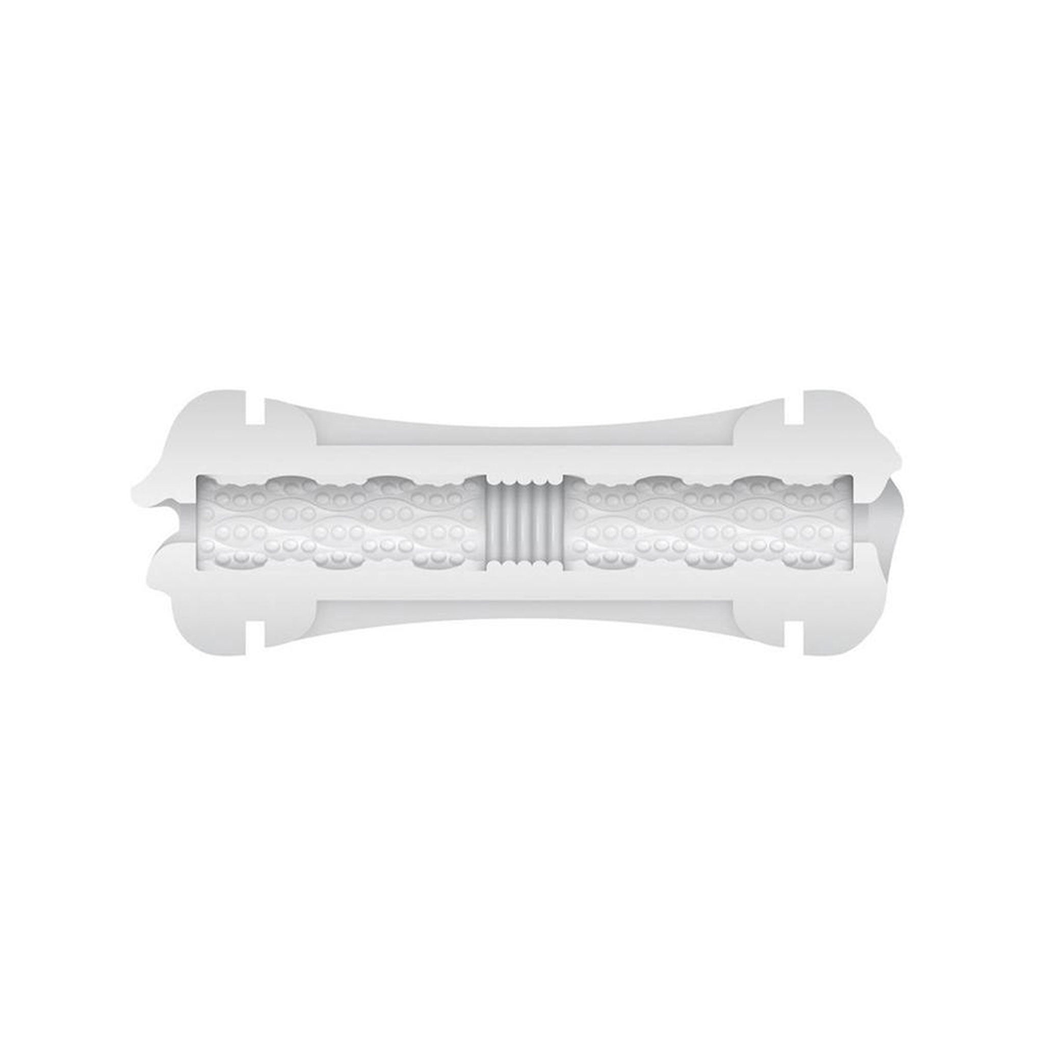 TPE ABS plastic stroker stroking masturbator vibrators vibration vibrating vibe cock ring cockring cock-ring c-ring pleasure realistic channel oral vaginal double dual entry ended dip ergonomic erotic movie digital-download bonus adult-toys white silver